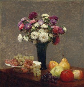 Őszirózsa és gyümölcs az asztalon, 1868. alkotó: Ignace Henri Jean Fantin Latour