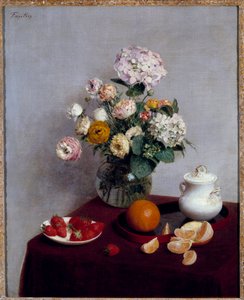 Nyári virágok és gyümölcsök festménye, Henri Fantin Latour (Fantin-Latour alkotó: Ignace Henri Jean Fantin Latour