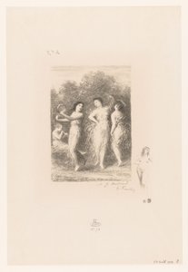 Négy fiatal nő táncol és zenél Le jeune malade André Chénier versei (sorozat címe) Illustrations pour les Poésies d
