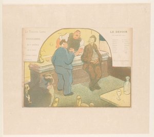 Négy férfi egy bisztróban Le Devoir (cím az objektumon) A Théâtre Libre előadásai (sorozat címe) Les Programs du Théâtre Libre (sorozat címe) alkotó: Henri Gabriel Ibels