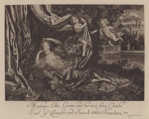 Nell Gwyn és két fia, Charles, Burford grófja és James, Lord Beauclerk (metszet)