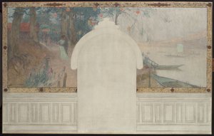 Az asnières-i városháza vázlata: Tavasz. A Szajna Asnières-nél, 1900 körül (olaj, tinta, vászon) alkotó: Henri-Gaston Darien