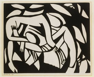 Birkózók, 1914 körül (linómetszet)