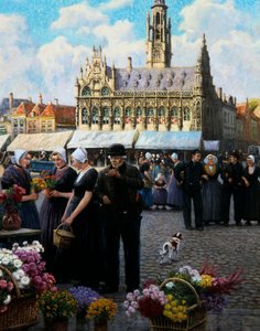 Middelburg virágpiaca (olaj, vászon) alkotó: Henri Houben