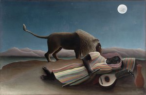 ""Az alvó cigány"" Henry Rousseau festménye, Douanier Rousseau (1844-1910) 1897 Mérete 129,5x200,7 cm New York, Modern Művészetek Múzeuma