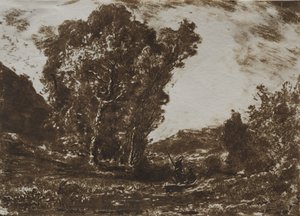 Két csónakos a mocsárban egy facsoport közelében, c. 1857.