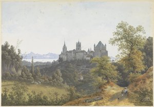 Kilátás Lausanne-ra, kilátással a várra és a katedrálisra alkotó: Henri Knip