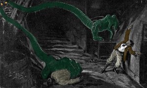 H. G. Wells (Herbert George) (1866-1946) „A világok háborúja” című regénye. H. Lanos illusztrációja. Század kezdete.