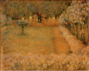 A fehér kert alkonyatkor Gerberoyban alkotó: Henri Le Sidaner