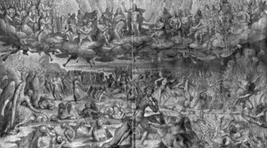 Krisztus élete, Utolsó ítélet, gobelin-rajzfilm előkészítő tanulmánya a párizsi Saint-Merri templom számára, 1585-90 körül (pierre noire, mosás és fehér kiemelések a papíron)