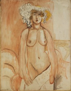 Antoinette Álló, felsőteste szabadon, tollas kalapban, 1918 körüli (olaj, vászon) alkotó: Henri Matisse