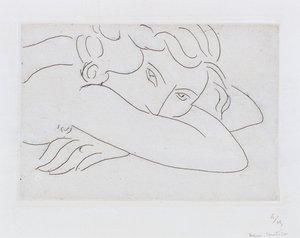 Fekvő akt feje és karjai (metszet) alkotó: Henri Matisse