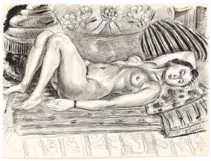 Fekvő akt egy brassói ágyon, 1926-1927 körül (toll és tus, papír) alkotó: Henri Matisse