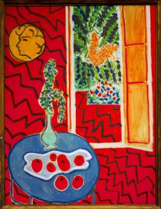 Piros belső tér, csendélet kék asztalon alkotó: Henri Matisse