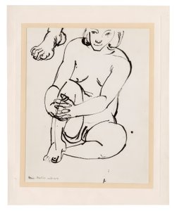 Ülő női akt, az egyik térdét tartva, lábvázlattal alkotó: Henri Matisse