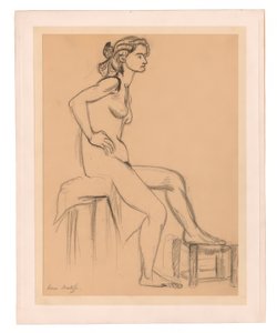 Ülő női akt, egyik lábával egy zsámolyon alkotó: Henri Matisse