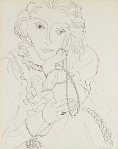 Nő fodros inggel és gyöngy nyaklánccal alkotó: Henri Matisse