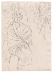 Nő kendővel, kertben, a kertben alkotó: Henri Matisse