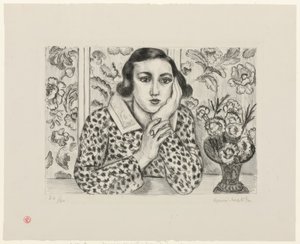 Fiatal lány virágos paraván mellett dől alkotó: Henri Matisse