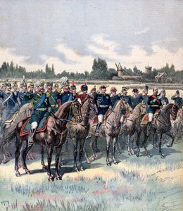 Katonai szemle Saussier tábornokkal és külföldi katonai attasékkal, 1891. július 14. alkotó: Henri Meyer