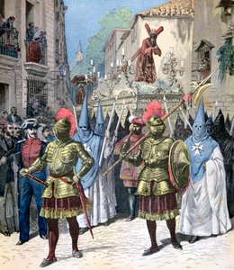 Nagypénteki körmenet, nagyhét, Sevilla, 1891 alkotó: Henri Meyer