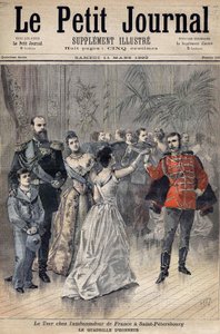 III. Sándor cár Franciaország nagyköveténél Montebello grófja Szentpéterváron 1893-ban. Becsületrács. A Le Petit Journal 1893 borítója (metszet) alkotó: Henri Meyer