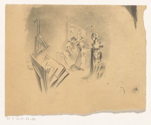 Három nő nézi a nyomatokat egy stúdióban alkotó: Henri Patrice Dillon (possibly)