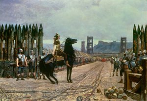 Vercingetorix gall vezető (i.e. 72-46) megadja magát Jules Cesar (Kr.e. 100-44) római főnöknek az ie 52-ben lezajlott aléziai csata után Henri Motte (1846-1922) festménye 1886 - Le Puy en Velay, musee Crozatier - The Gallic Vercingetorix főnök (Kr. e. 72-4