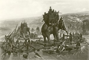 Hannibál átkelése a Rhone folyón (mélynyomás)