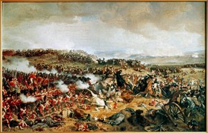 A waterlooi csata 1815 - francia kurirassziók támadása skót felföldiekkel a téren ... (festmény vásznon)