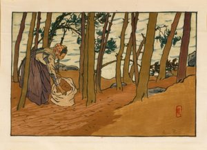 Fenyőtűt gyűjtő nő (Bords du Trieux, Loguivy) alkotó: Henri Rivière