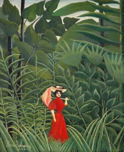 Piros ruhás nő az erdőben alkotó: Henri Rousseau