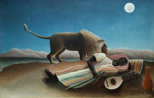 Franciául:  La Bohémienne endormie Az alvó cigány alkotó: Henri Rousseau