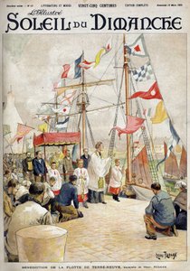 Az újfundlandi flotta áldása, Henri Rudaux. Metszet a „Le sun-du-dimanche”-ban, március 19 alkotó: Henri Rudaux