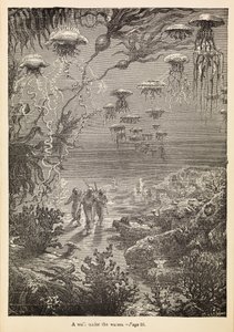 "Séta a víz alatt" a "20 000 mérföld a tenger alatt"-ból, 1870 körül (metszet)