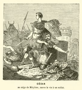 Julius Caesar megmentette egy katona életét Mytilene ostrománál, Leszbosz, Görögország, Kr.e. 81. (metszet)