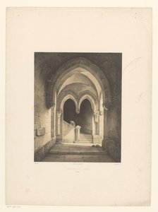 Egy kolostor belseje két szerzetessel a háttérben Couvent de Carmes, Rouen (cím a tárgyon) alkotó: Henri de Boug d