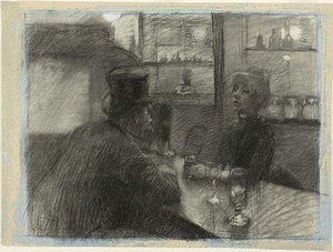 A rue de Rome kávézó bárja, 1886 körül (szén és fehér kréta kék szőtt papíron)