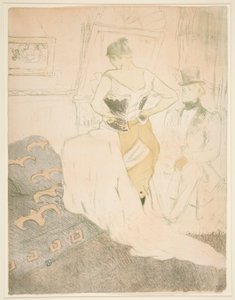 Femme en corset, conqu?te de passage (Fűzőt rögzítő nő, elhaladó hódítás), az Elles sorozatból alkotó: Henri de Toulouse-Lautrec