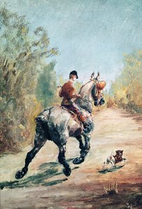 Traboló lovas egy kiskutyával, 1879