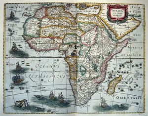 Afrika térképe, a Nova Tabula Africae; 1631-ben Amszterdamban megjelent (színes metszet) alkotó: Henricus Hondius