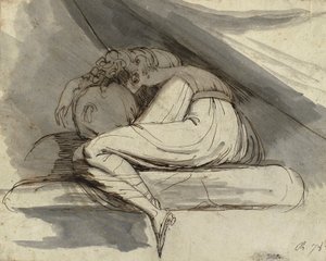 Ülő nő, összegömbölyödve, 1778 után (ceruza, toll, barna tinta és szürke mosás)