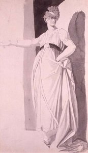 Fiatal nő kifinomult szövettel, kinyújtott jobb karral (ceruza és mosás) alkotó: Johann Heinrich Füssli