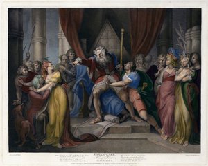 Jelenet Shakespeare Lear királyából (I. felvonás, I. jelenet) (színes metszet)