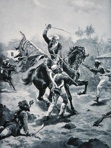 Roberts hadnagy, 1858. január 2-án megnyerte a V.C.-t, illusztráció a „The History of the Nation” című könyvből (litho) alkotó: Henry Payne