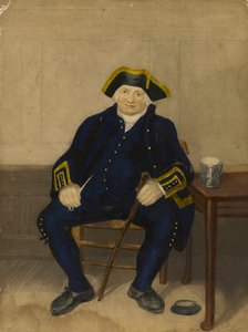 Greenwichi nyugdíjas portréja, ülve, agyagpipával és korsóval (akvatinta) alkotó: Henry (after) Dawe
