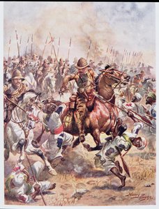 Charge of the Twenty-First Lancers, illusztráció az angol történelem dicsőséges csatáiból, C.H. Wylly, 1920-as évek