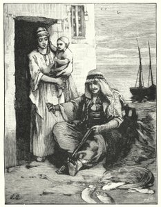 A hálóit javító halász, Tibériai-tenger (litho) alkotó: Henry Andrew Harper