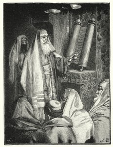 Egy rabbi a törvénytekercset olvassa (litho)
