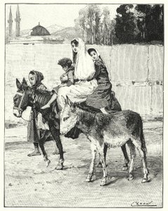 Több személy szamáron lovagol (litho) alkotó: Henry Andrew Harper